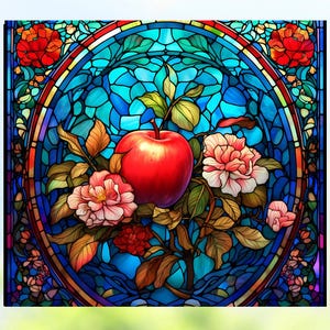 Attrape-soleil adhésif pour fenêtre imitation vitrail pomme rouge : 9 po. ~ 7 modèles ~ vinyle repositionnable