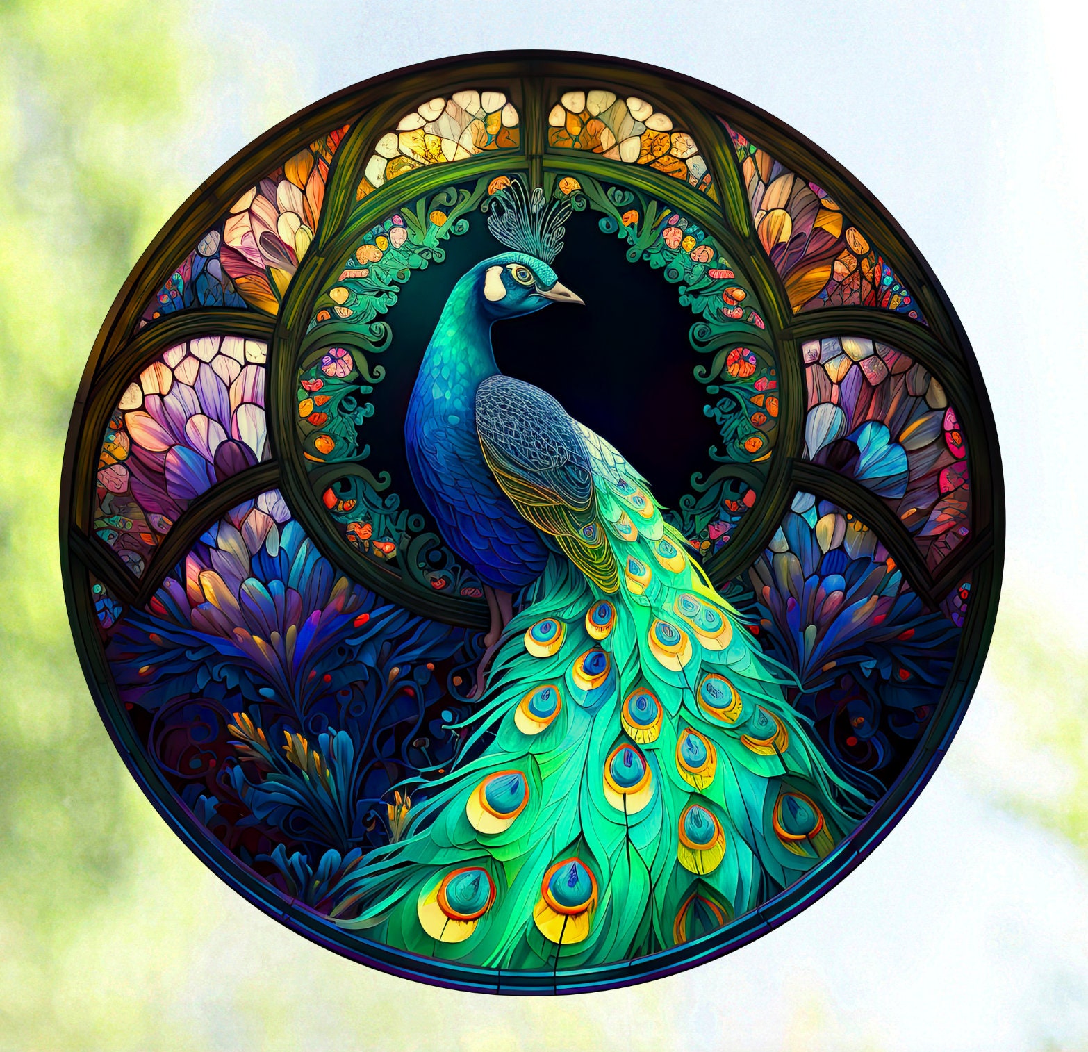 Peacock Art Glass Suncatcher