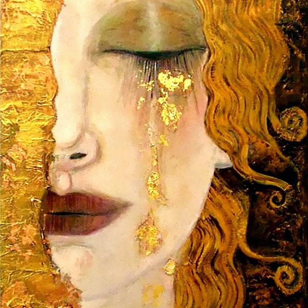 Golden Tears WINDOW CLING ~ Suncatcher ~ Art Nouveau ~ Lágrimas de Freya ~ Gustav Klimt ~ Tamaño 10" Vinilo de lujo vidrioso grueso