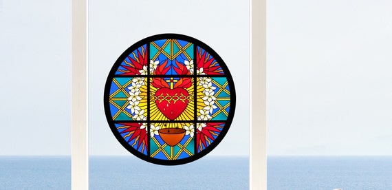 Buy Heart WINDOW CLING Faux Stained Glass Round Suncatcher Size 8  Repositionable Vinyl Online in India 