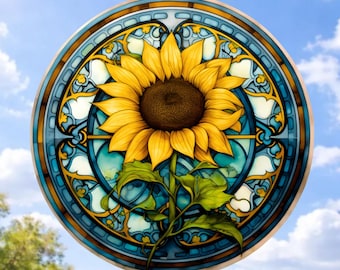 Sunflower Faux Stained-Glass WINDOW CLING Glossy, Translucent
