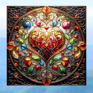 Heart Faux Stained-Glass WINDOW CLING Deluxe Vinyl Suncatcher