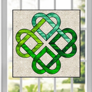 Irish Celtic Knot, Hearts Faux Stained-Glass WINDOW CLING