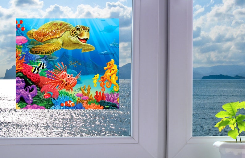 Under the Sea WINDOW CLING Suncatcher Sea Turtle Fish Etsy