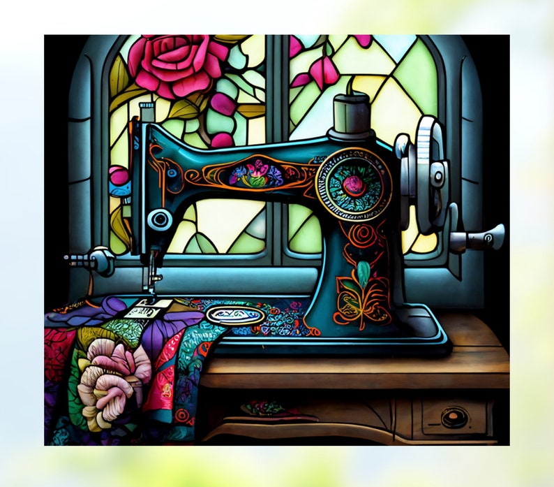 Sewing Machine WINDOW CLING Faux Stained Glass Suncatcher Etsy