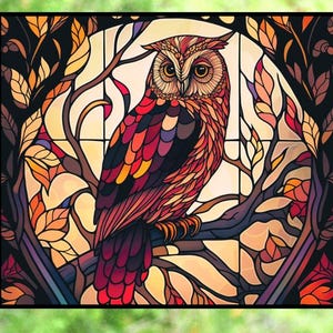 Brown Owl Deluxe WINDOW CLING ~ Faux Stained Glass ~ Sun-catcher Size 9.2&quot; Repositionable Vinyl