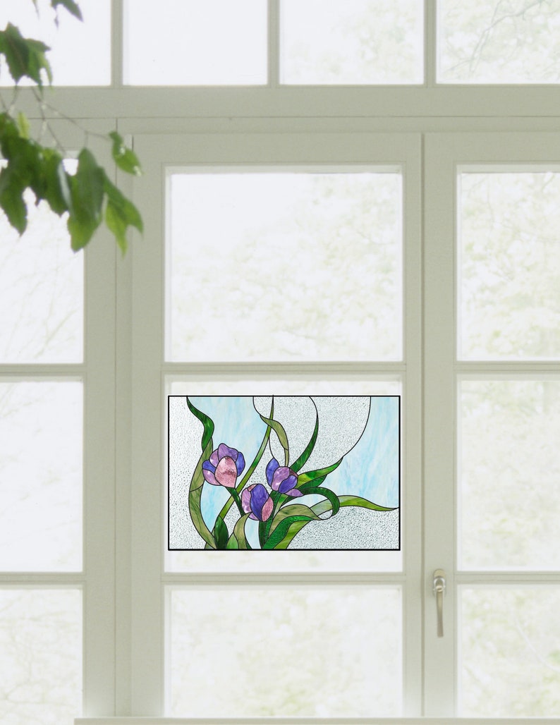 Faux Stained Glass Purple Flowers WINDOW CLING Suncatcher Etsy