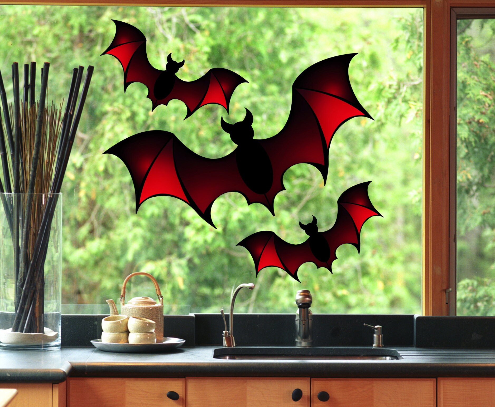 Bat WINDOW CLINGS Stained Glass Color Spooky Halloween Etsy