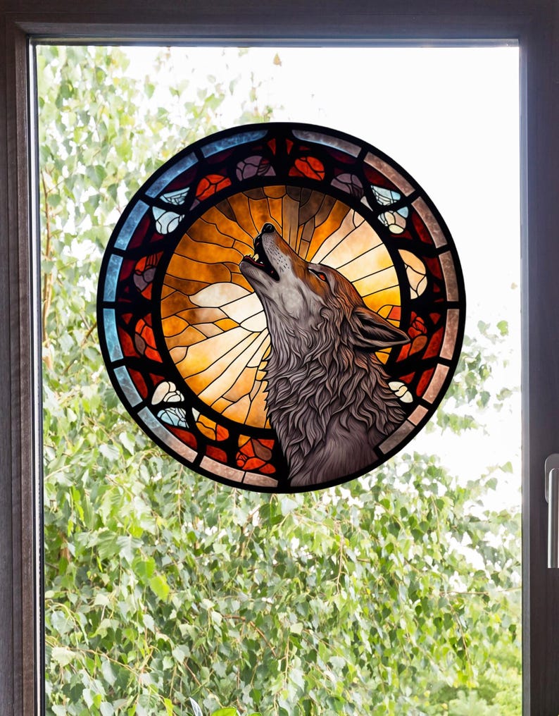 Window Howling Howling Wolf Faux Stained-glass WINDOW CLING - Etsy