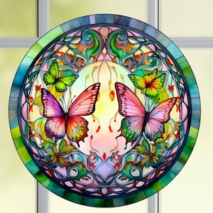 Colorful Butterflies Deluxe WINDOW CLING ~Watercolor Style ~ Sun-catcher Size 8&quot; Repositionable Vinyl