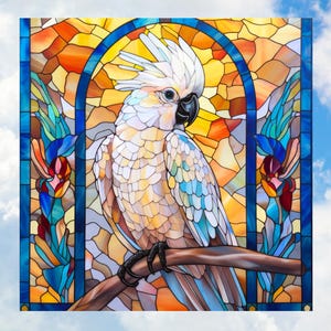 Cockatoo Bird Faux Stained-Glass WINDOW CLING New Glassy Deluxe Vinyl Suncatcher