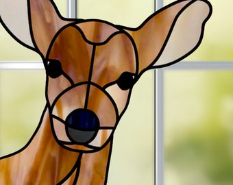 Peeking Deer Faux Stained Glass WINDOW CLING ~ Suncatcher Size 9.1"  with Glassy Deluxe Vinyl