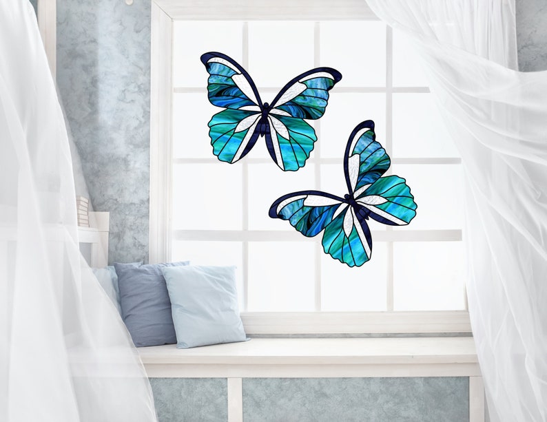 Blue Butterfly Faux Stained Glass Window Cling Suncatcher - Etsy