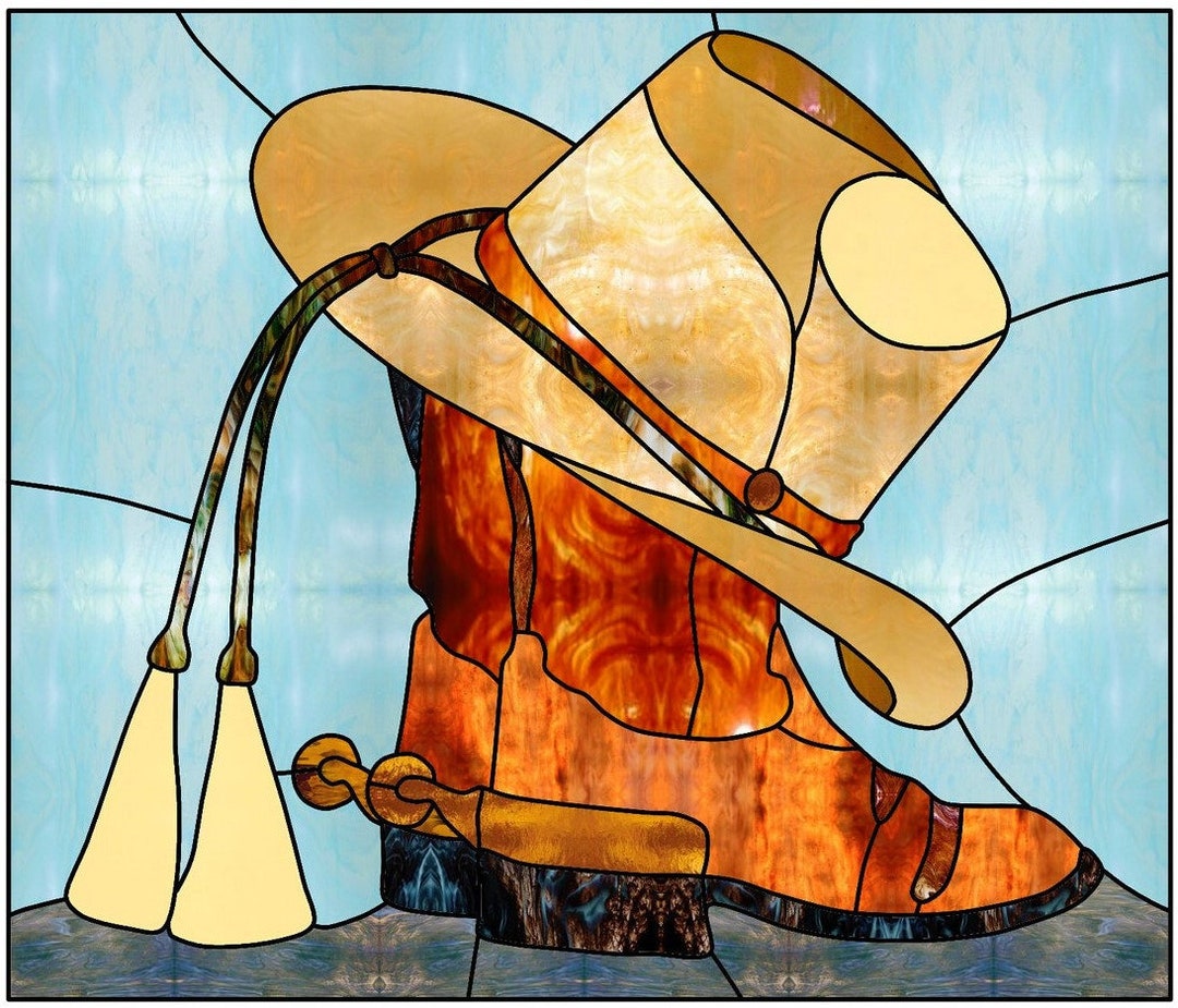 Cowboy Boots and Hat WINDOW CLING Faux Stained Glass Suncatcher Size 9.
