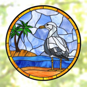 Seagull Ocean Beach Faux Stained Glass Deluxe WINDOW CLING ~ Sun-catcher Size 8&quot; Repositionable Vinyl