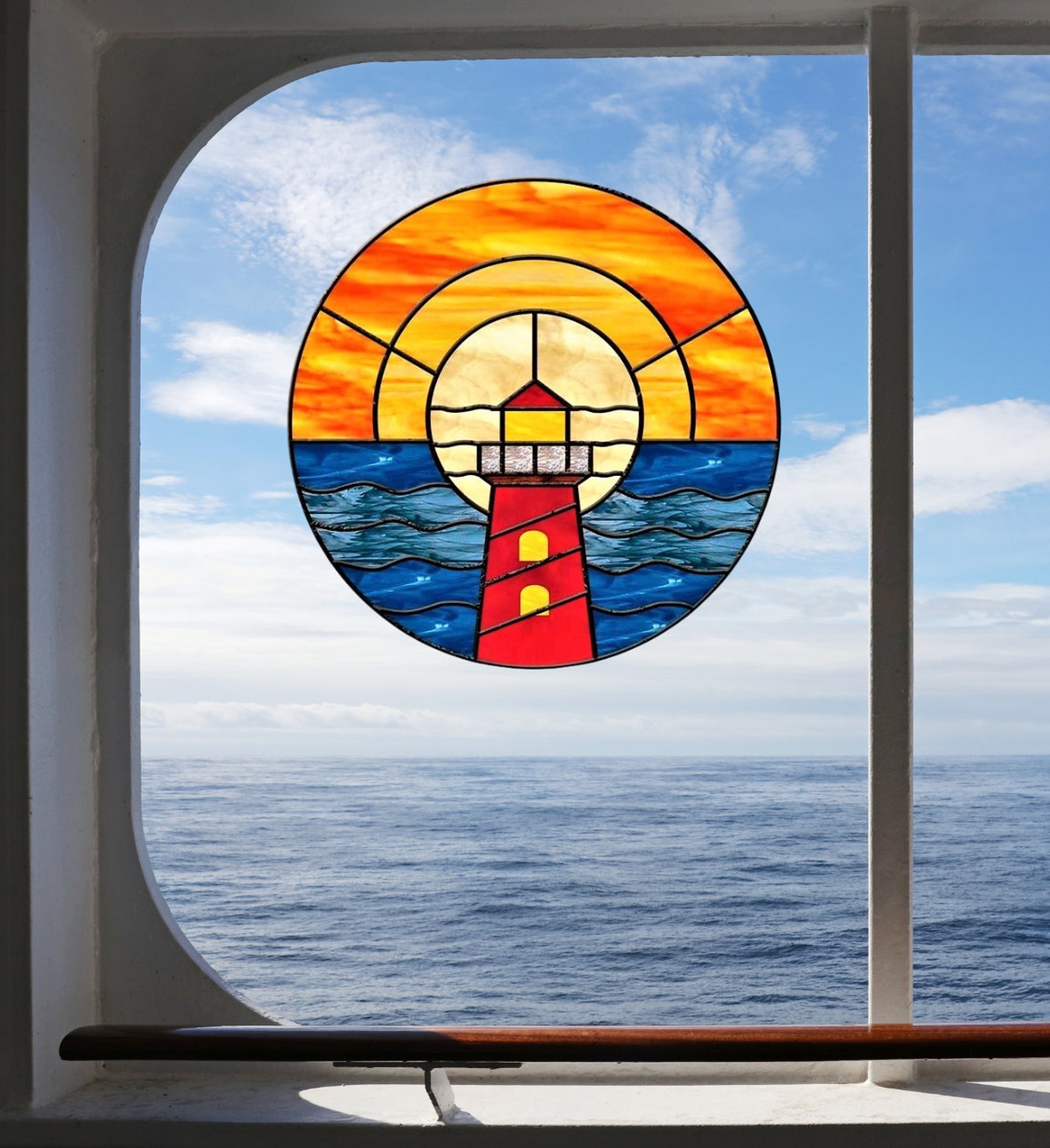 Lighthouse Faux Stained Glass WINDOW CLING Suncatcher Size Etsy