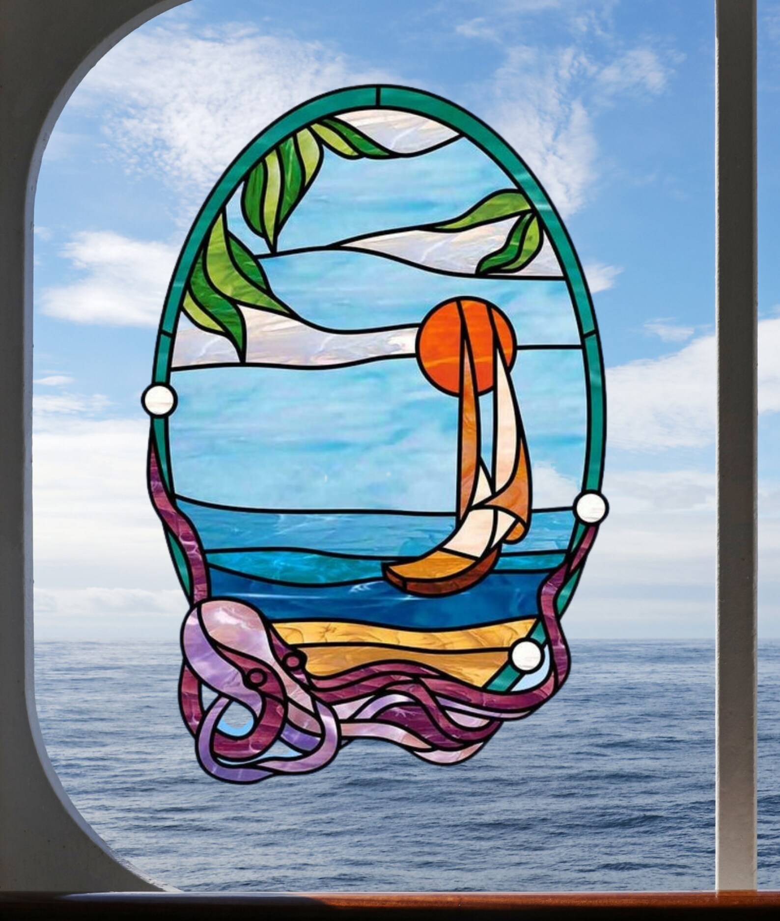 Faux Stained Glass Sailboat WINDOW CLING Suncatcher | Etsy