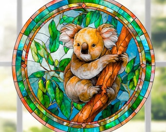 Koala Bear Faux Stained-Glass WINDOW CLING Glossy, Translucent, Double-Sided