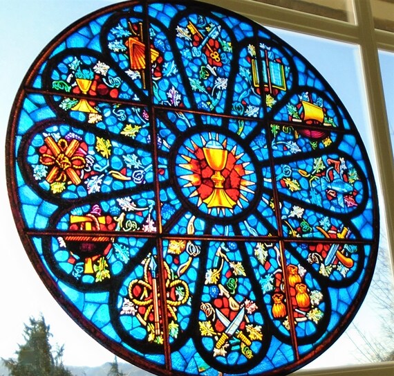 Communion Religious Gift Wrapping Available Sun Catcher window decoration Stained Glass Cross Host Baptism Wafer