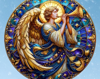 ステンドグラス風クリスマスエンジェルウィンドウステッカー 2枚セット