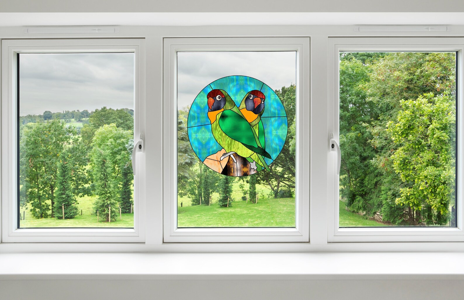 Lovebirds Faux Stained Glass WINDOW CLING Colorful Etsy