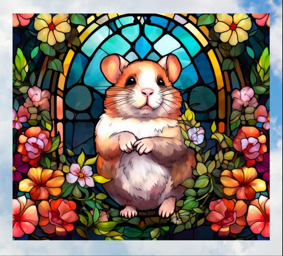 ハムスターのステンドグラス風ウィンドウステッカー 光沢あり、半透明