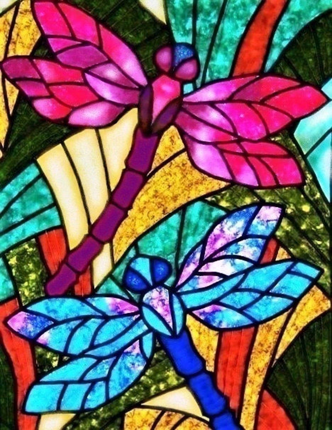 Faux Stained Glass Dragonfly WINDOW CLING Suncatcher Two Etsy