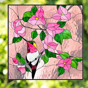 Hummingbird Faux Stained Glass  WINDOW CLING ~ Sun-catcher Size 8&quot; Square ~Repositionable Vinyl
