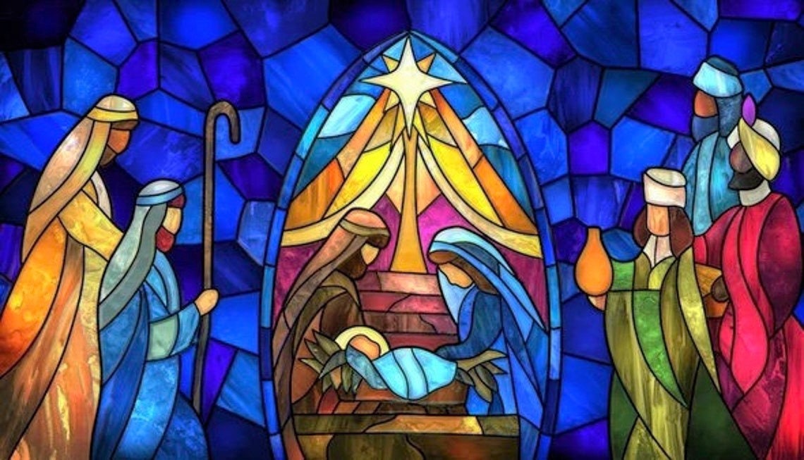 Faux Stained Glass Nativity WINDOW CLING Christmas Manger Etsy