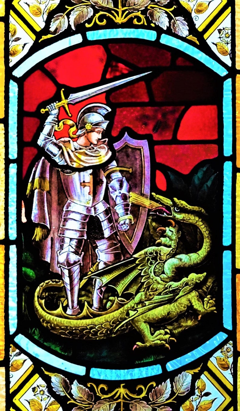 Glasmalerei Drachen & Ritter Fenster Cling Suncatcher St