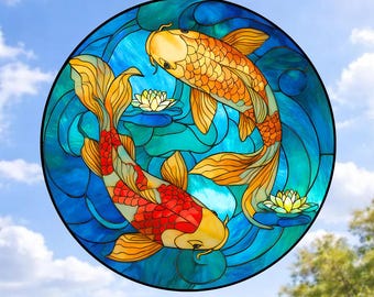 Koi, Carp Faux Stained-Glass WINDOW CLING Glossy, Translucent, Double-Sided