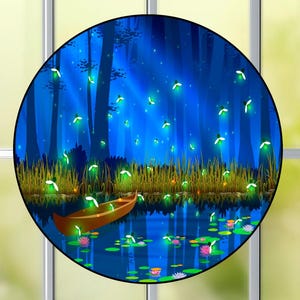 Fireflies Deluxe WINDOW CLING Sun-catcher Size 8&quot; Round or 10.6&quot; Rectangle Repositionable Vinyl