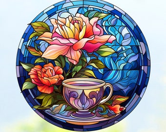 Faux vitrail Fleur de Lotus FENÊTRE CLING Suncatcher 4 choix de conception  Taille 9,1 Vinyle repositionnable -  France