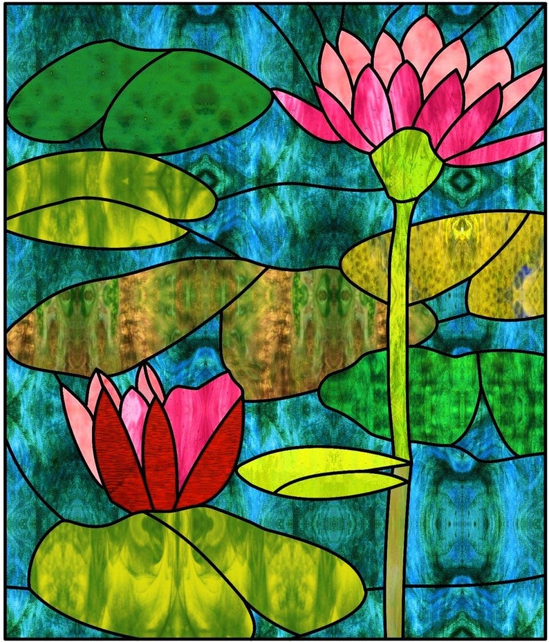 Faux Stained Glass Water Lily WINDOW CLING Pink Flowers - Etsy