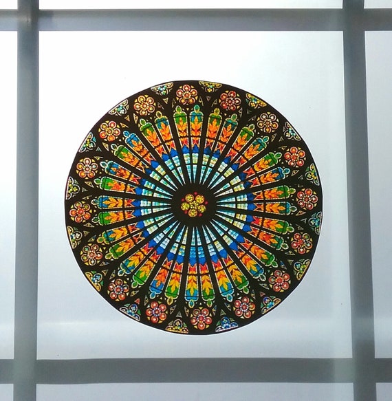 Stained Glass Window Cling Mandala Suncatcher 8.5 Rose Etsy