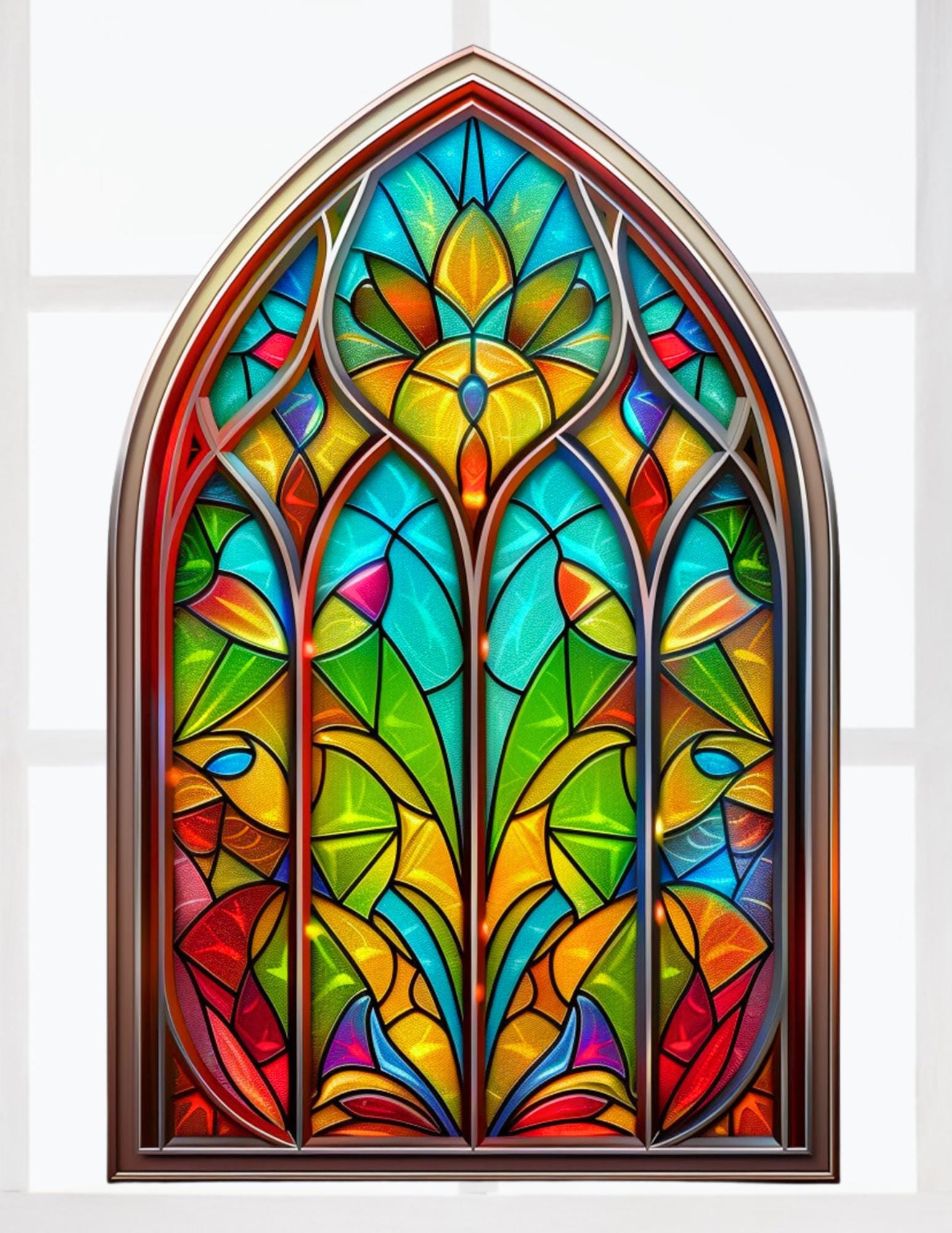 Arch Shaped Church Glass Faux Stained Glass Deluxe WINDOW CLING ~ Size 10.6" Repositionable Vinyl
