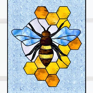Bee & Honeycomb Faux Stained-Glass Deluxe WINDOW CLING ~ Sun-catcher Size 9.6" Repositionable Vinyl
