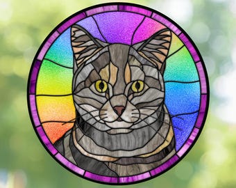 Gray Cat Faux Stained-Glass WINDOW CLING