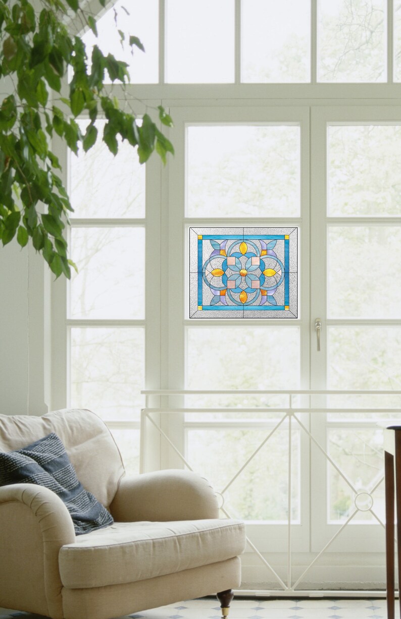 Blue Art Deco WINDOW CLING Stained Glass Color Suncatcher Etsy