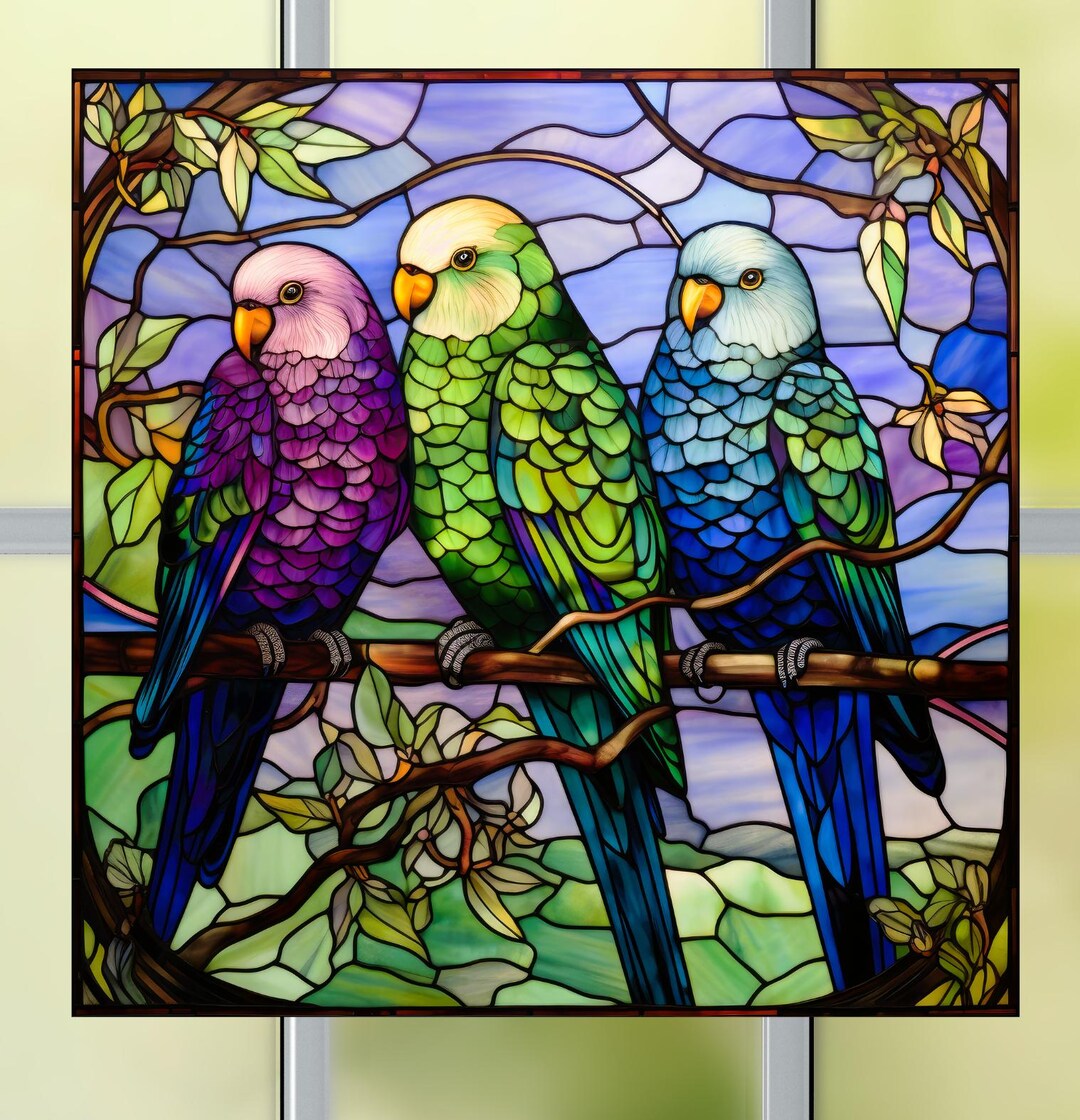 Parakeet Birds Faux Stained-glass WINDOW CLING - Etsy