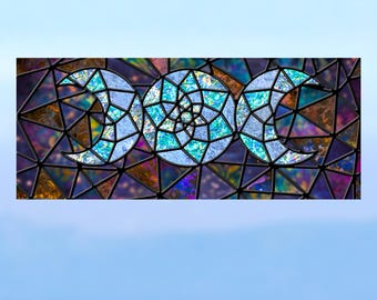 Moon Phase Faux Stained Glass Deluxe WINDOW CLING ~  Sun-catcher Size 10.6&quot; Repositionable Vinyl