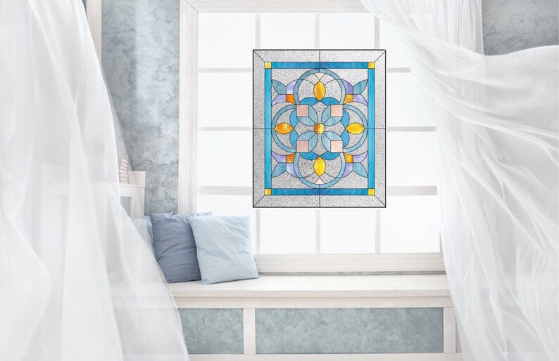 Blue Art Deco WINDOW CLING Stained Glass Color Suncatcher Etsy
