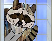 Faux Stained Glass Peeking Racoon WINDOW CLING Suncatcher Size 10.6 quot or 15.2 quot Repositionable Vinyl