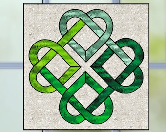 Irish Celtic Knot with Hearts Faux Stained Glass Deluxe WINDOW CLING ~ Suncatcher Size 8&quot; Repositionable Vinyl