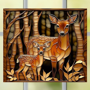 Deer Faux Stained Glass Deluxe WINDOW CLING ~ Sun-catcher Size 9&quot; Repositionable Vinyl
