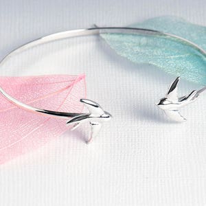 Swallow Bangle Sterling Silver, Rose Gold, Swallow Jewellery, Swallow Gold Bracelet, Personalised Gift, Delicate Bird Bangle, Dainty Bangle