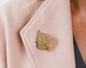Leaf Brooch, Gold Leaf Brooch, Real Leaf Brooch, Birch Leaf Brooch, Nature Lover Gift, Statement Brooch,Autumn Jewellery,Leaf Brooch Jewelry