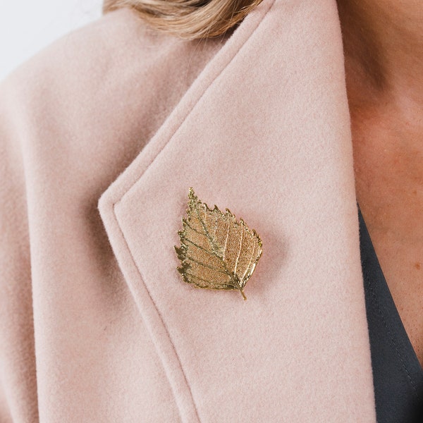 Leaf Brooch, Gold Leaf Brooch, Real Leaf Brooch, Birch Leaf Brooch, Nature Lover Gift, Statement Brooch,Autumn Jewellery,Leaf Brooch Jewelry