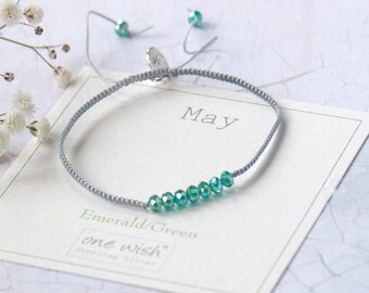 May Birthstone Bracelet, Birthstone Jewellery, May Birthday Gift, Green Emerald CZ Bracelet, Birth month Gift , Handmade Macrame, Adjustable