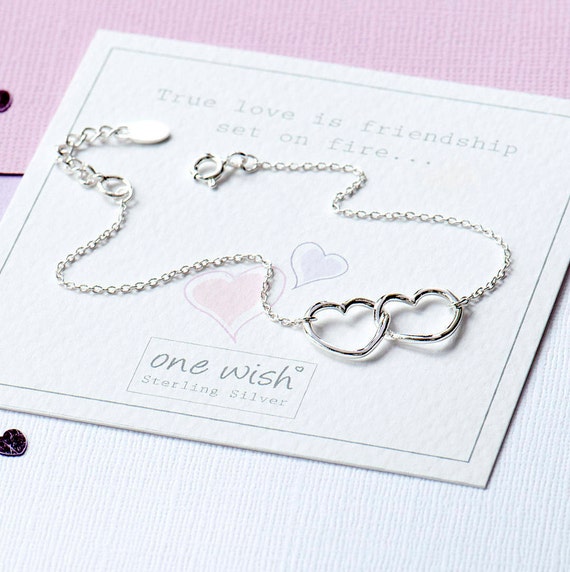Entwined Love Hearts Bracelet Two Hearts Silver Bracelet Double
